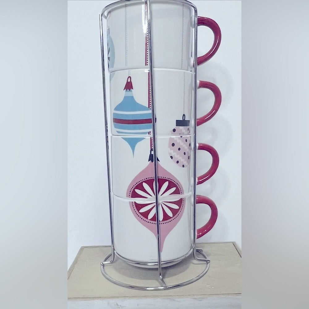 Pier 1 Christmas holiday mug set with rack